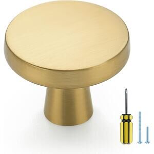 30-Pack Round Cabinet Knobs Brushed Brass Gold Drawer Pulls for Kitchen, Dresser